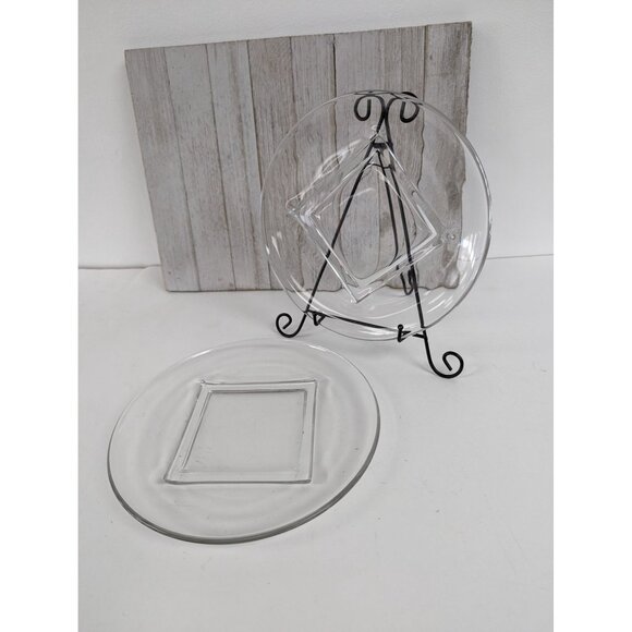 Set of 2 Cambridge Square Base Glass Round Plates 9 3/8" Chipped - Picture 1 of 6